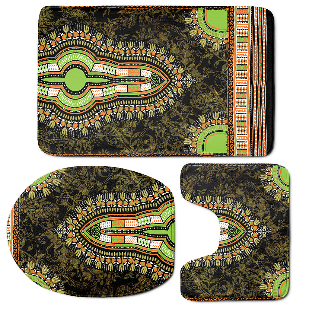 Orange And Black African Dashiki Print 3 Piece Bath Mat Set