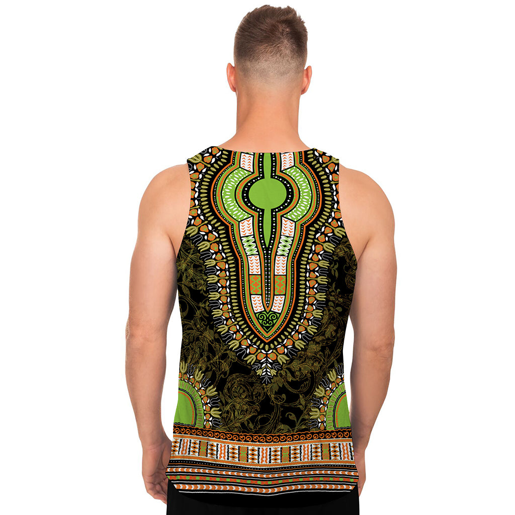 Orange And Black African Dashiki Print Men's Tank Top
