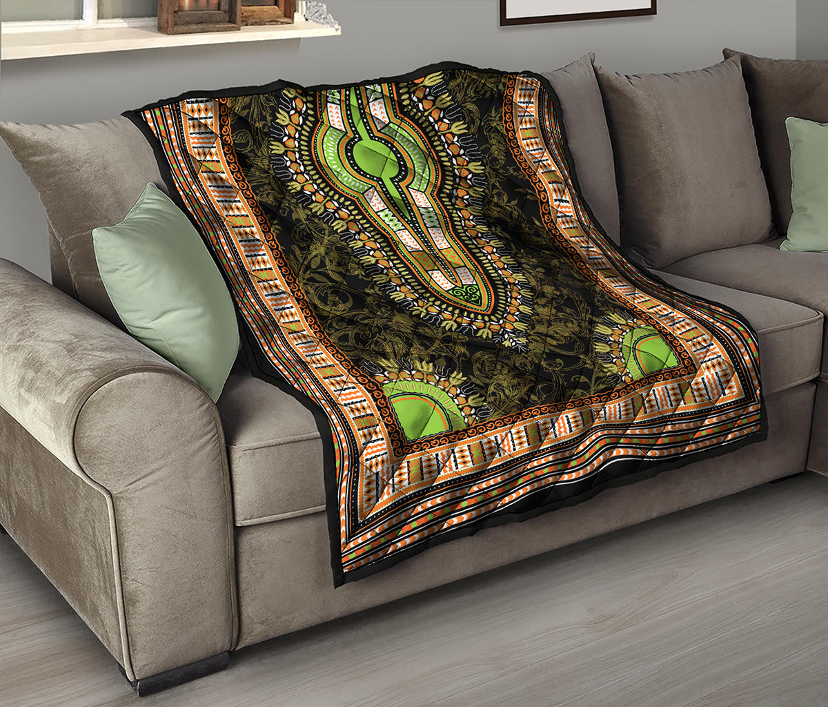Orange And Black African Dashiki Print Quilt
