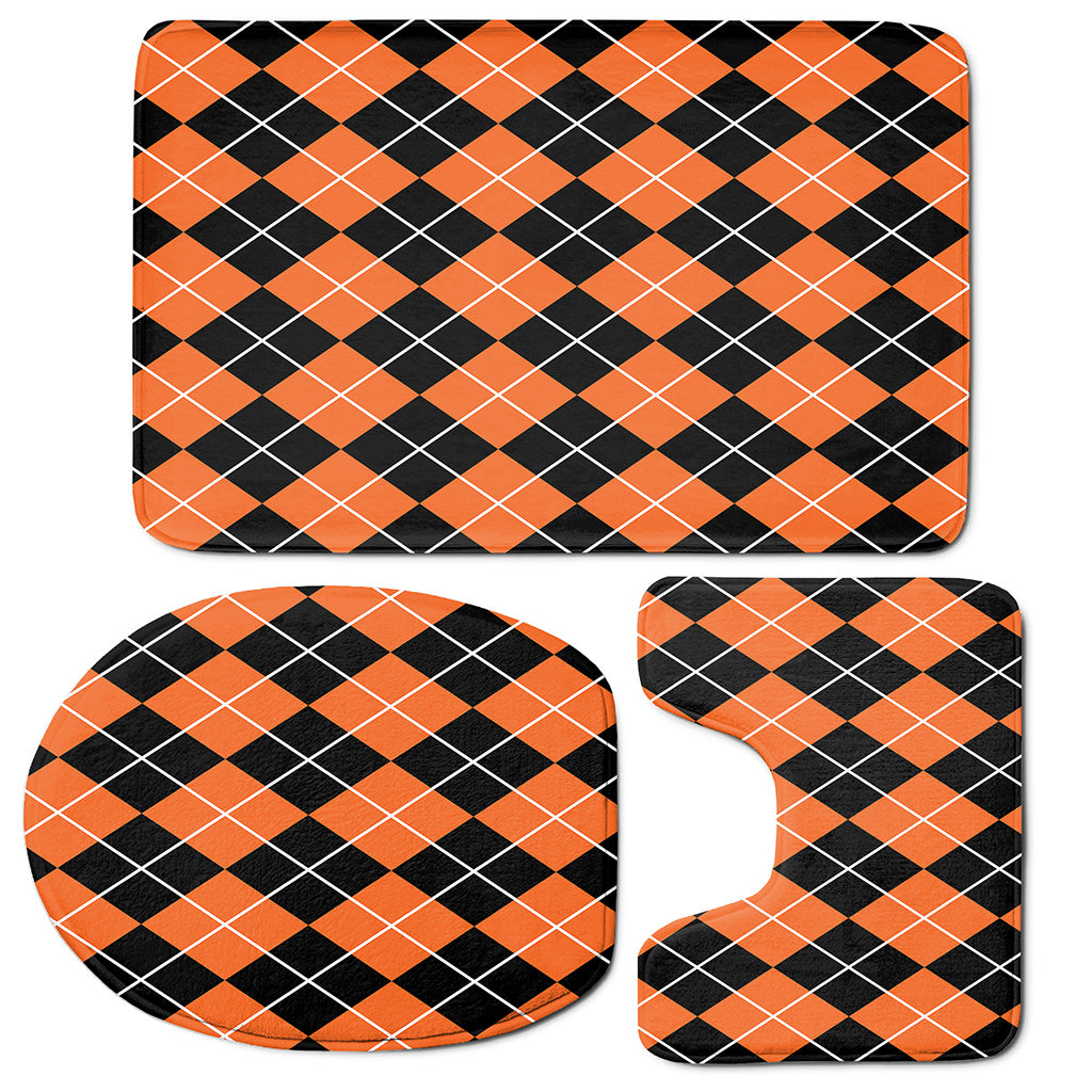 Orange And Black Argyle Print 3 Piece Bath Mat Set