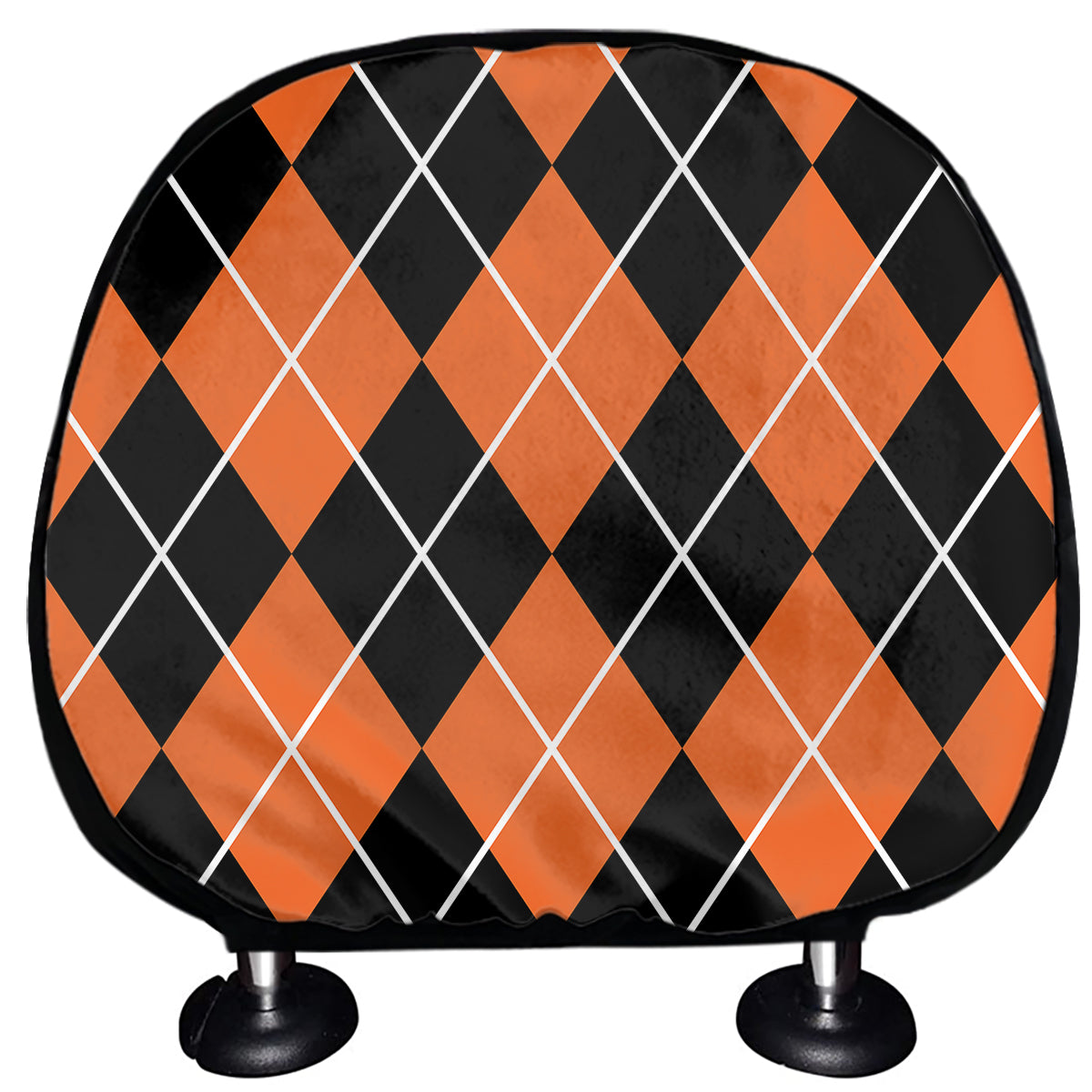 Orange And Black Argyle Print Car Headrest Covers