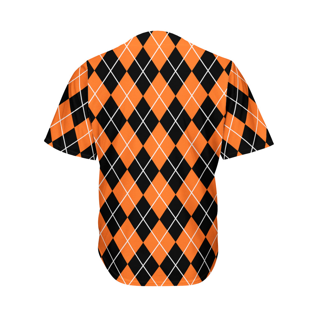 Orange And Black Argyle Print Men's Baseball Jersey