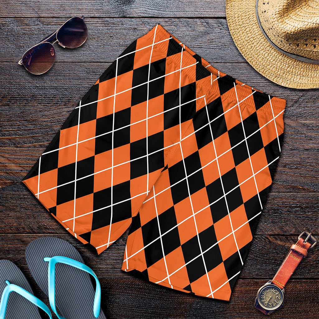 Orange And Black Argyle Print Men's Shorts