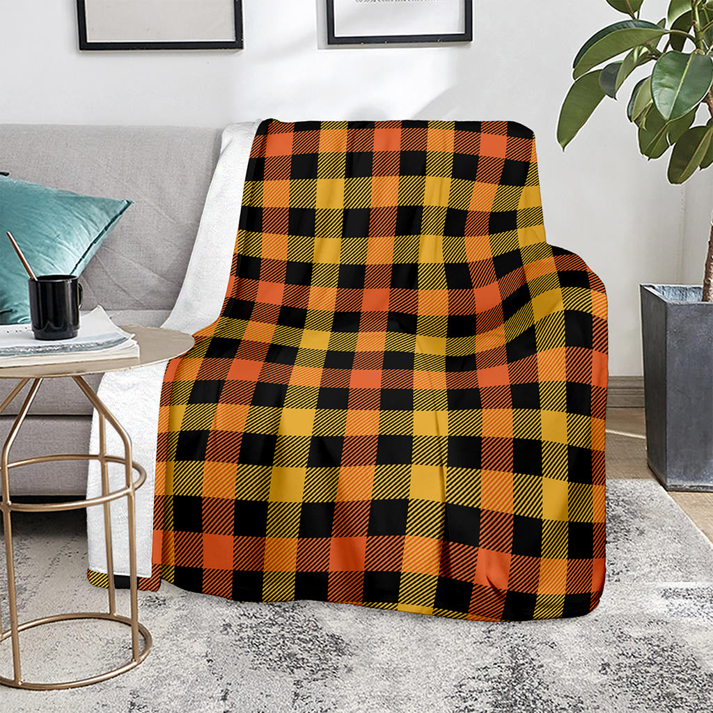 Orange And Black Buffalo Plaid Print Blanket