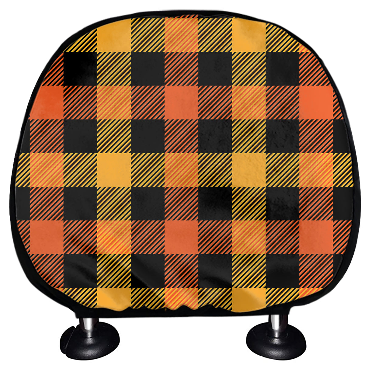 Orange And Black Buffalo Plaid Print Car Headrest Covers
