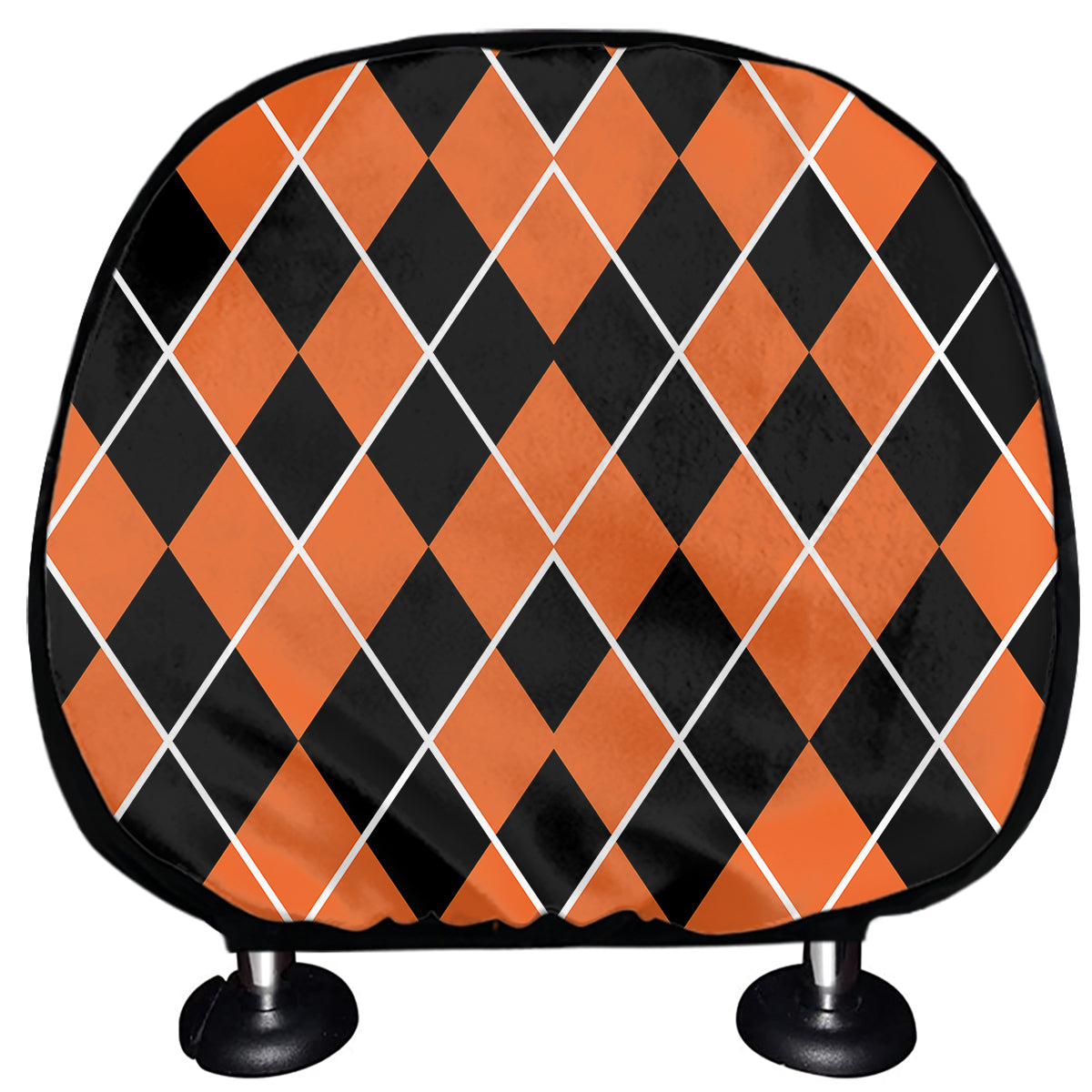 Orange And Black Halloween Argyle Print Car Headrest Covers