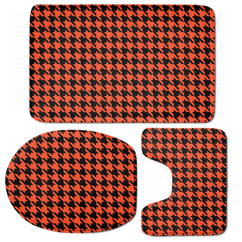 Orange And Black Houndstooth Print 3 Piece Bath Mat Set