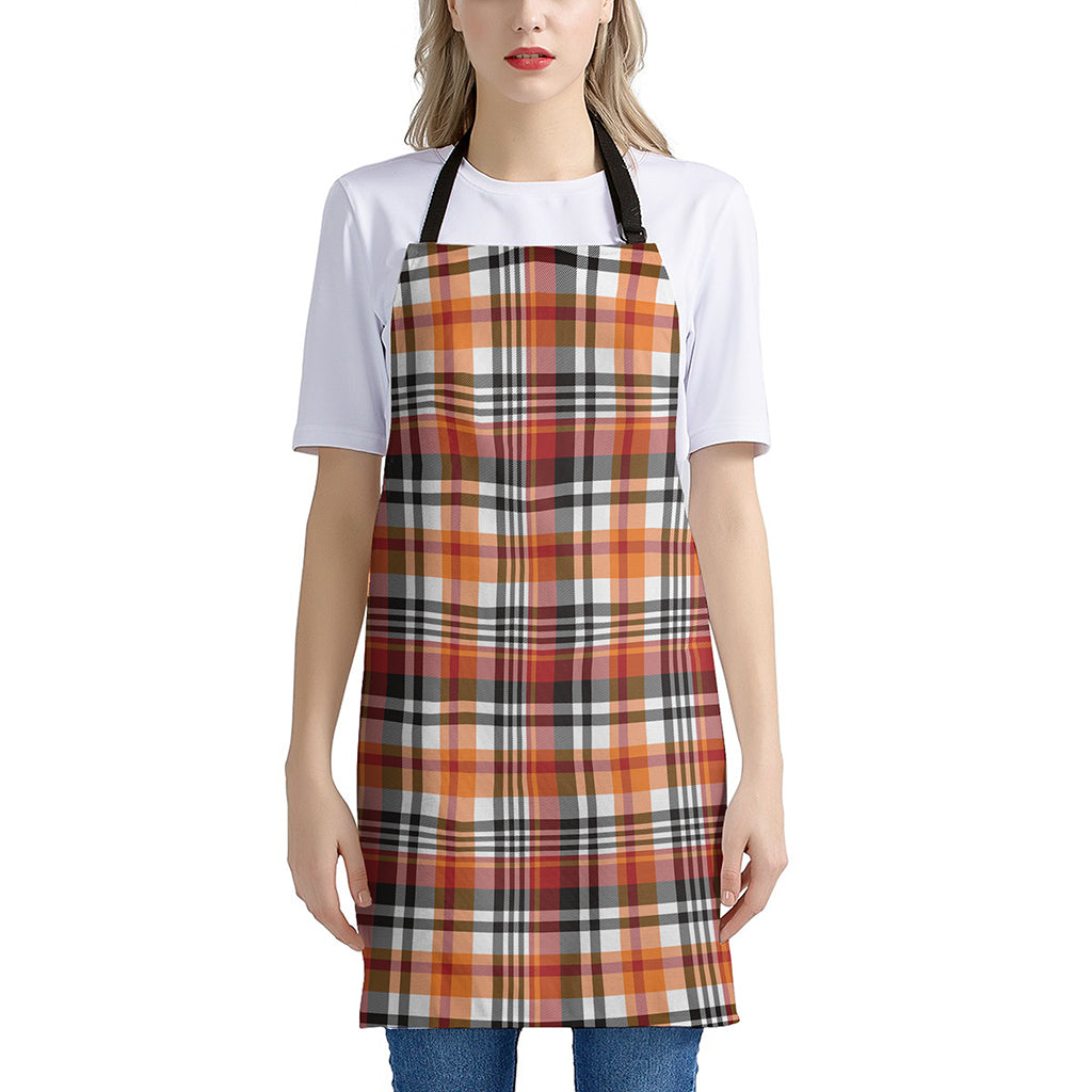 Orange And Black Madras Plaid Print Apron