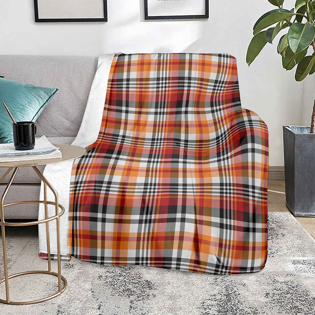 Orange And Black Madras Plaid Print Blanket