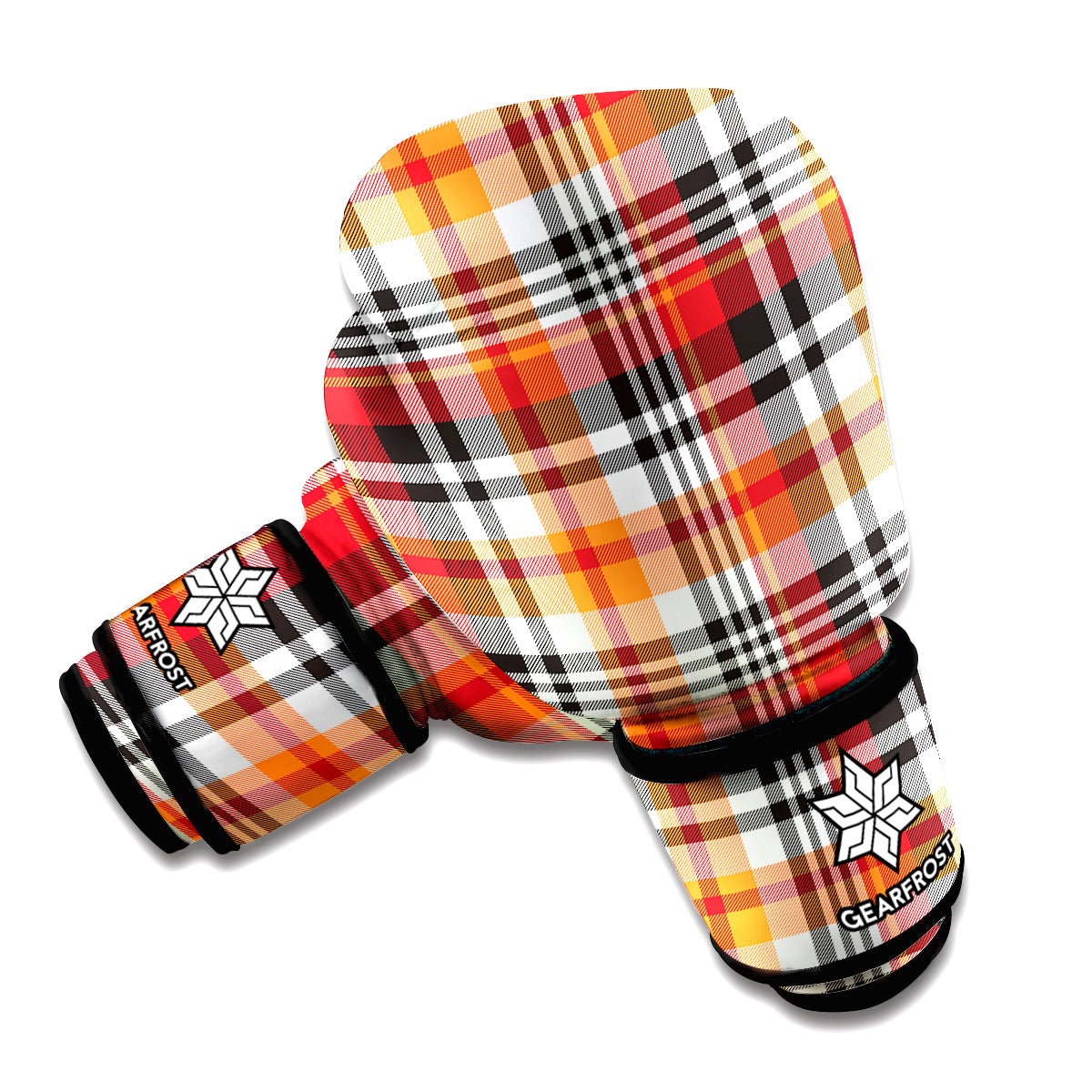 Checkered White And Orange Print Pattern Boxing Gloves