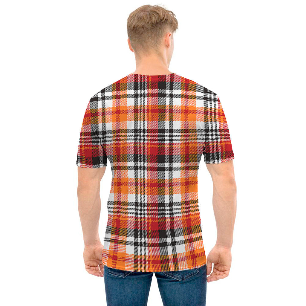 Orange And Black Madras Plaid Print Men's T-Shirt