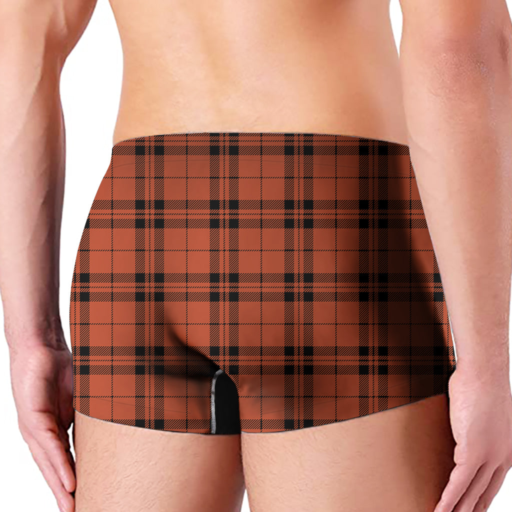 Orange And Black Tartan Pattern Print Men's Boxer Briefs
