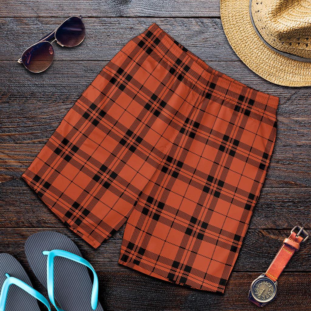 Orange And Black Tartan Pattern Print Men's Shorts