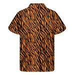 Orange And Black Tiger Stripe Print Men's Short Sleeve Shirt