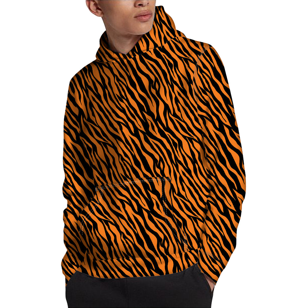Orange And Black Tiger Stripe Print Pullover Hoodie