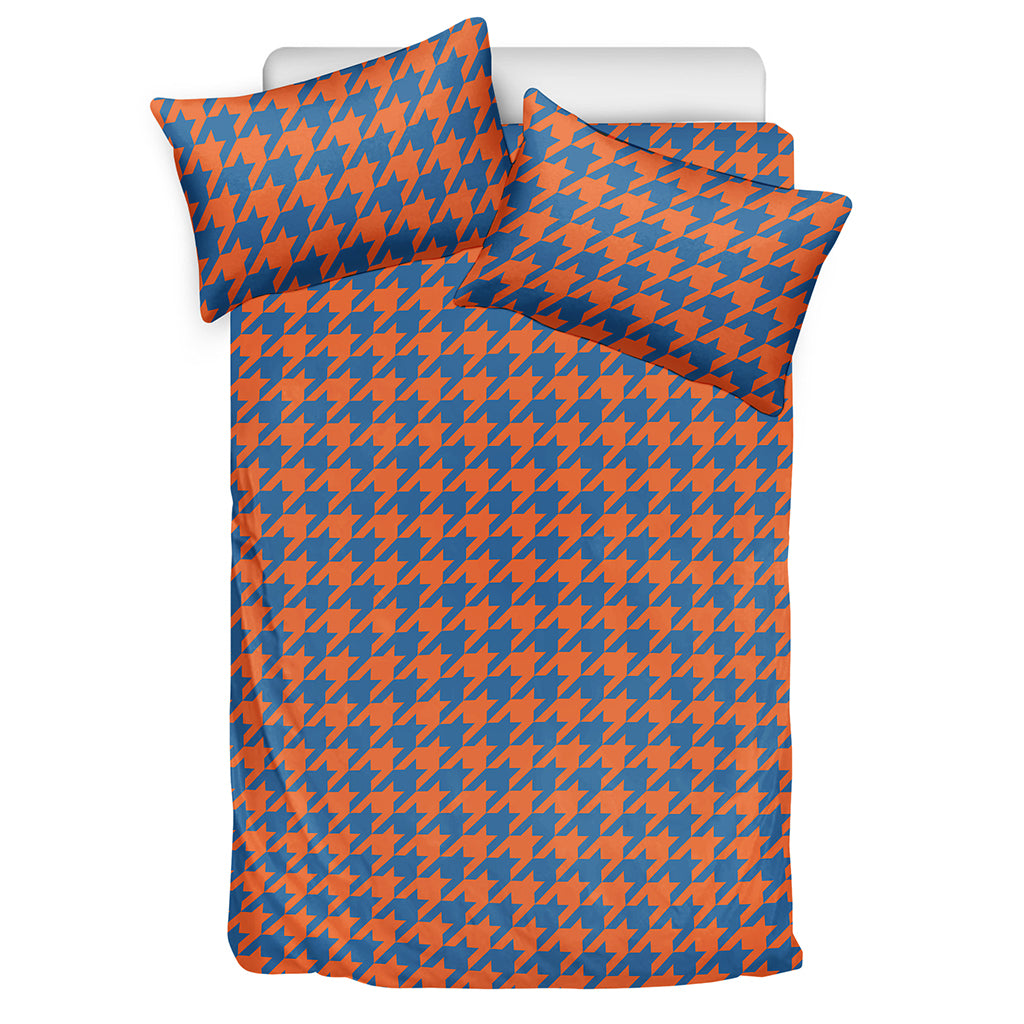 Orange And Blue Houndstooth Print Duvet Cover Bedding Set