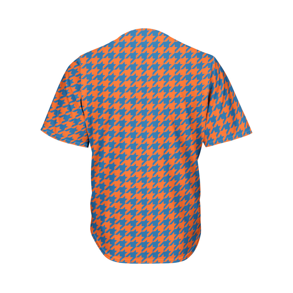 Orange And Blue Houndstooth Print Men's Baseball Jersey
