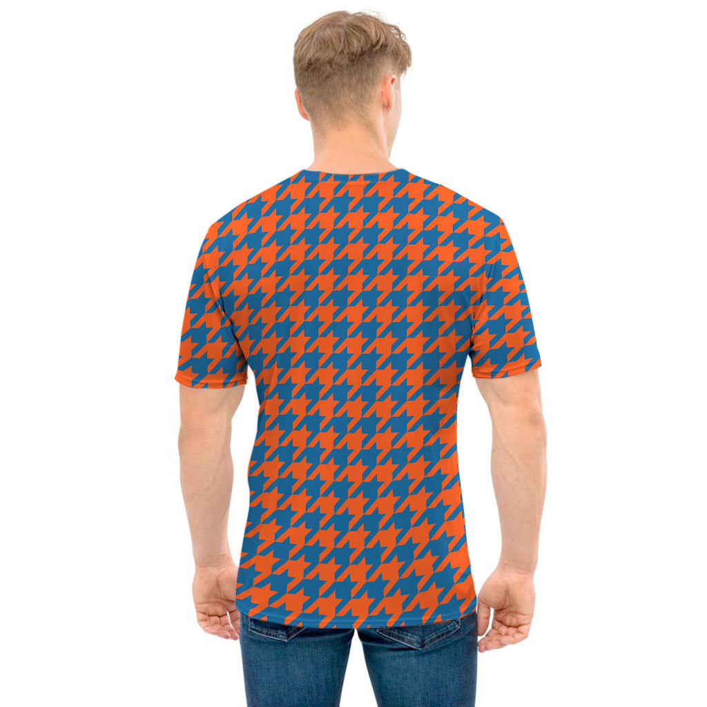 Orange And Blue Houndstooth Print Men's T-Shirt