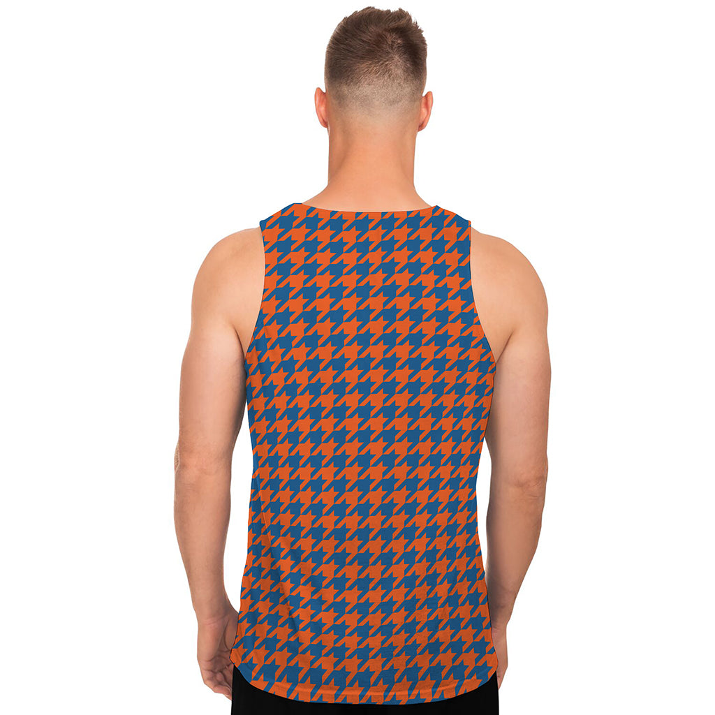 Orange And Blue Houndstooth Print Men's Tank Top