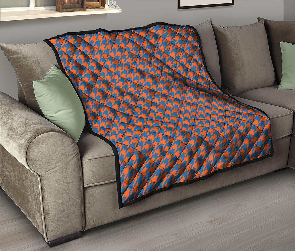 Orange And Blue Houndstooth Print Quilt