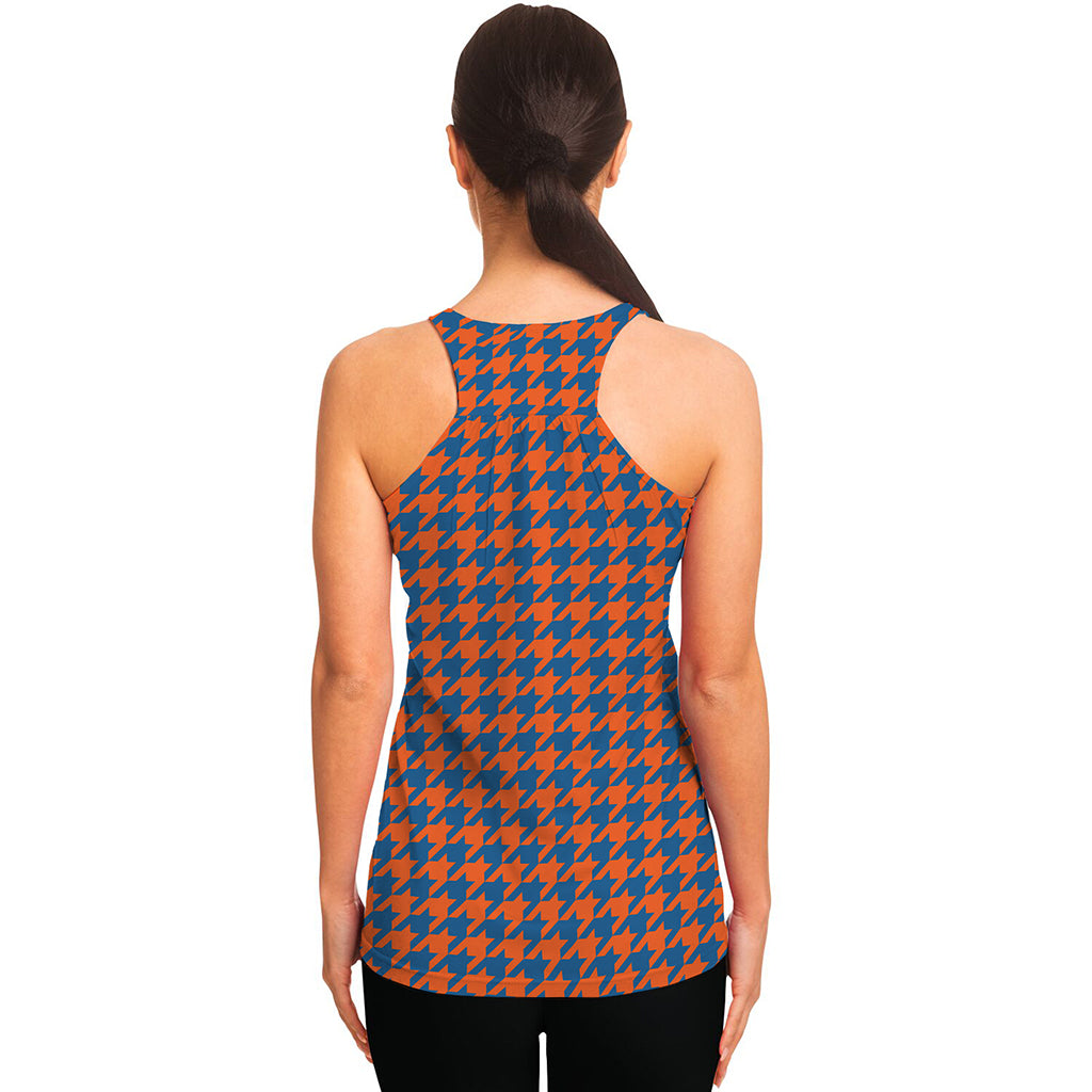 Orange And Blue Houndstooth Print Women's Racerback Tank Top