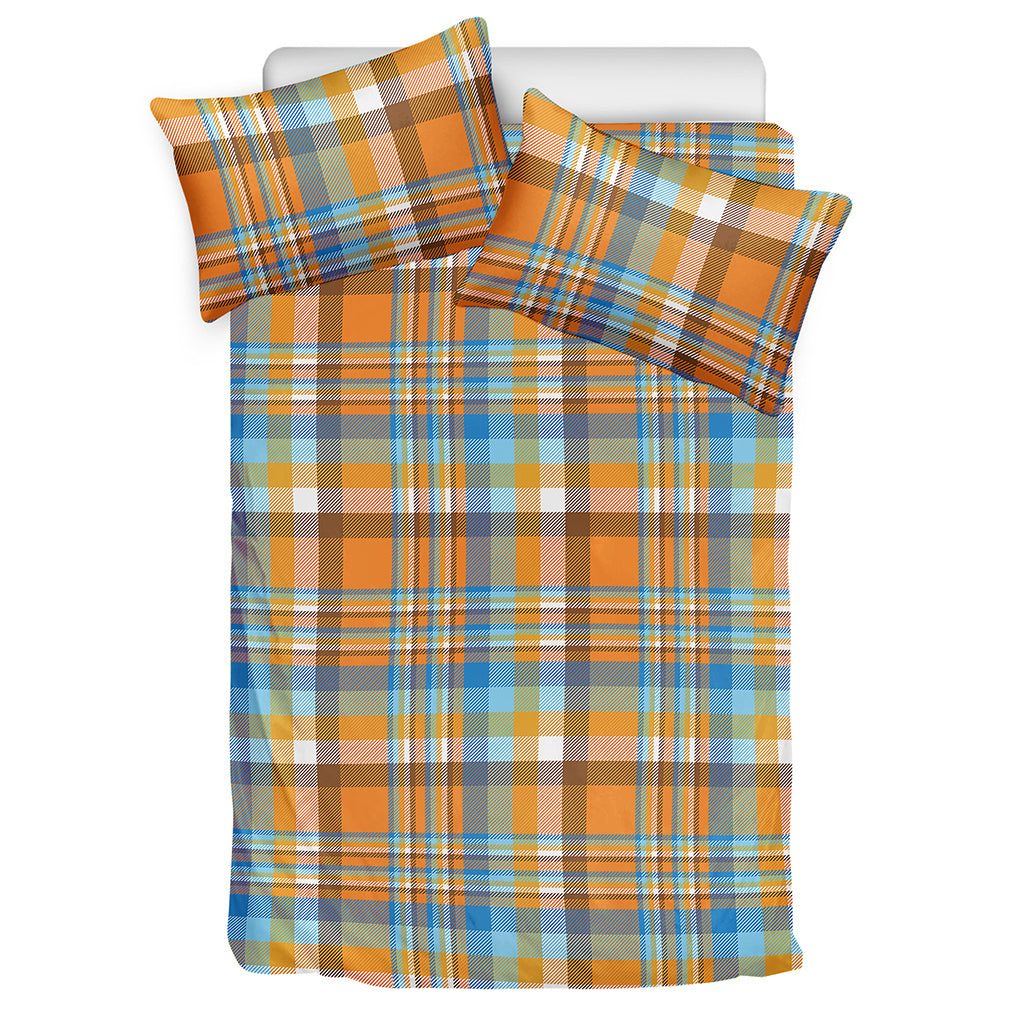 Orange And Blue Madras Pattern Print Duvet Cover Bedding Set