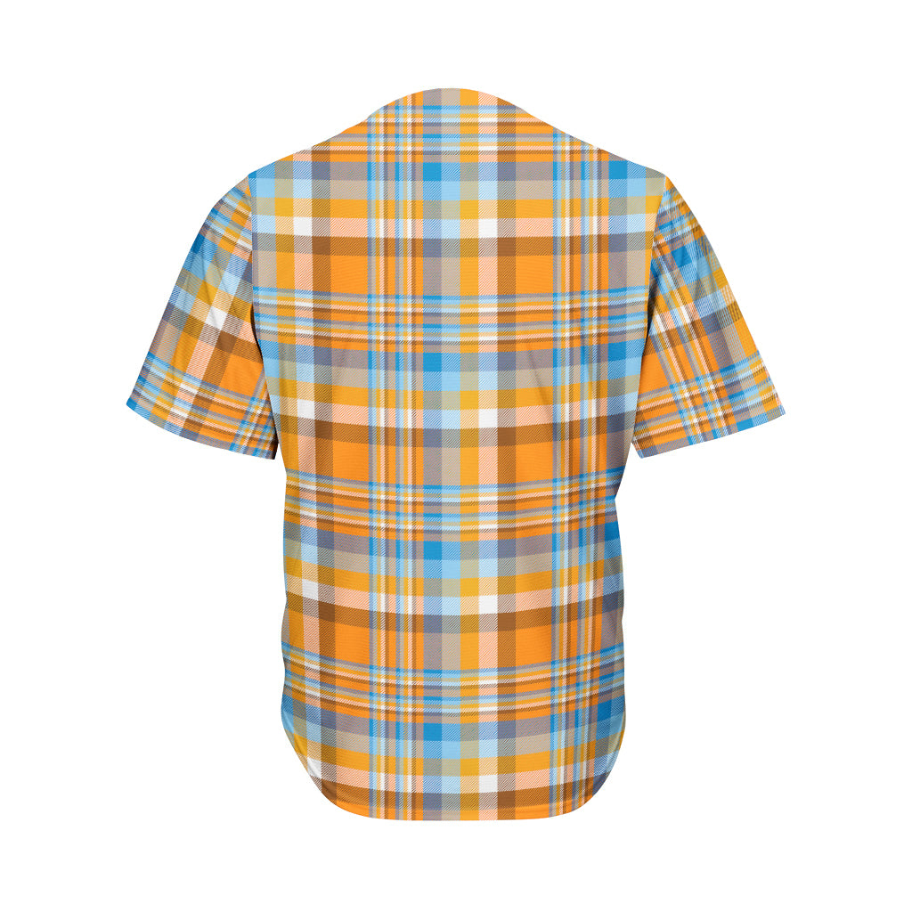 Orange And Blue Madras Pattern Print Men's Baseball Jersey