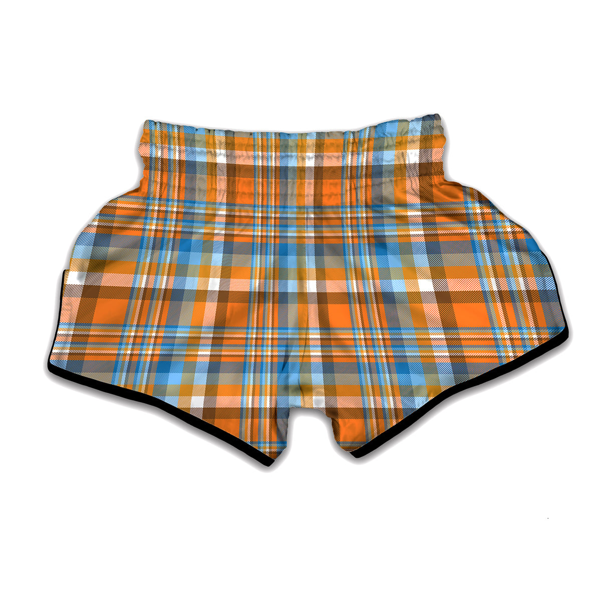 Orange And Blue Madras Pattern Print Muay Thai Boxing Shorts