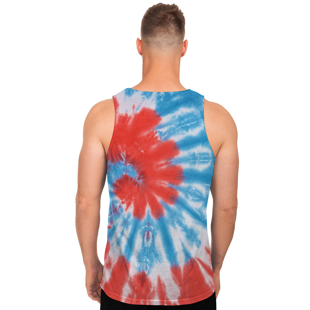 Orange And Blue Tie Dye Print Men's Tank Top