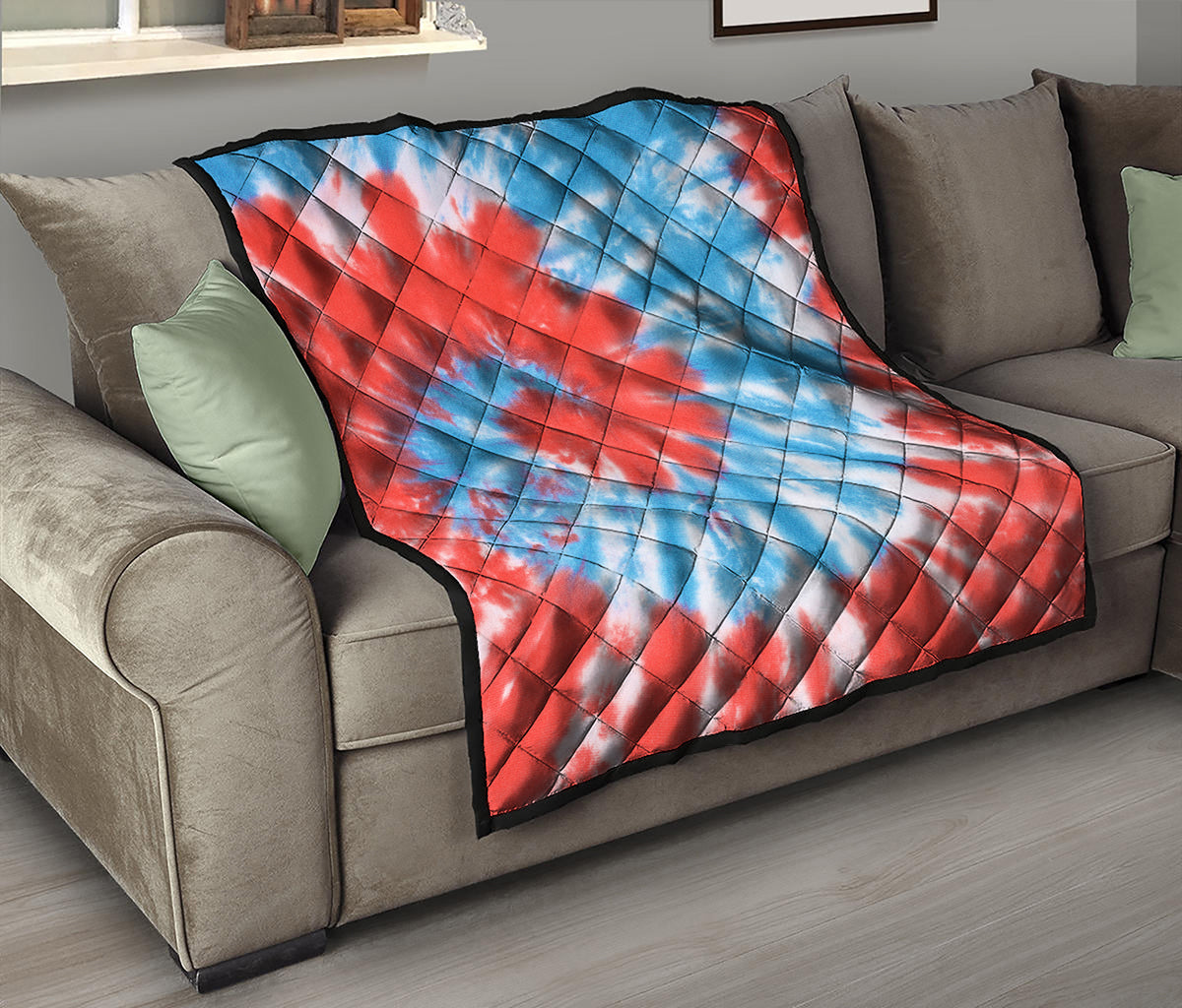 Orange And Blue Tie Dye Print Quilt