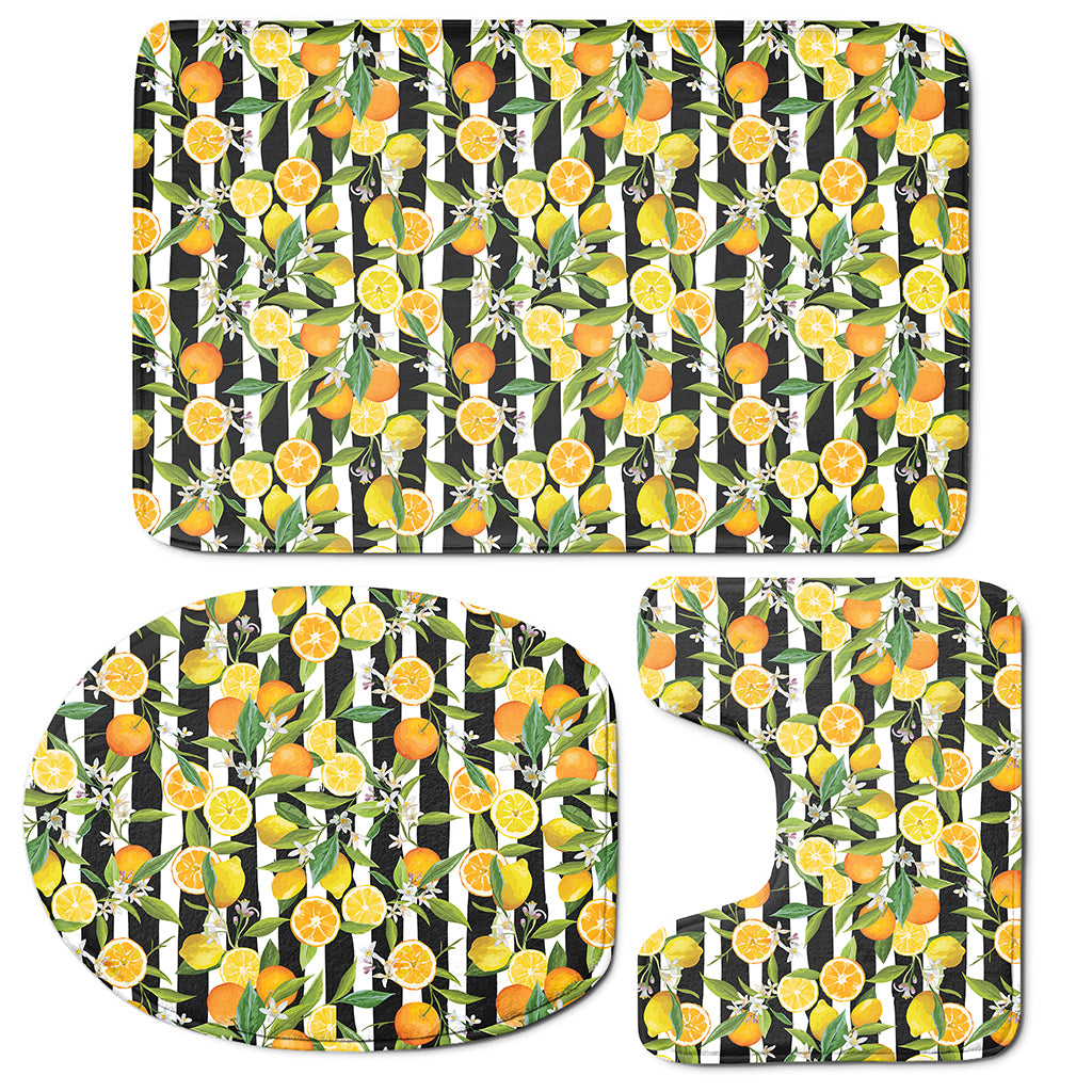 Orange And Lemon Striped Pattern Print 3 Piece Bath Mat Set