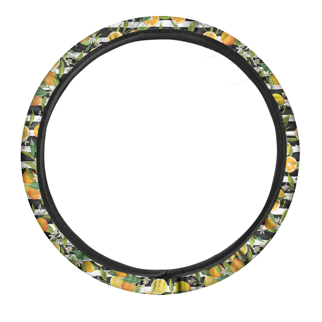 Orange And Lemon Striped Pattern Print Car Steering Wheel Cover