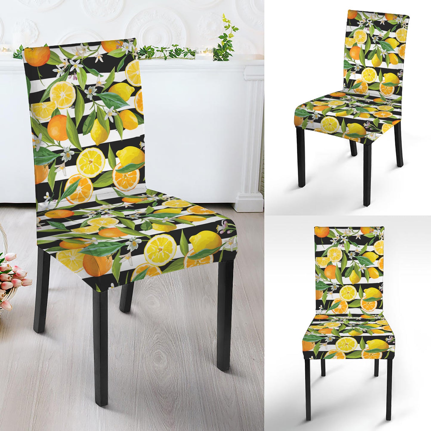 Orange And Lemon Striped Pattern Print Dining Chair Slipcover