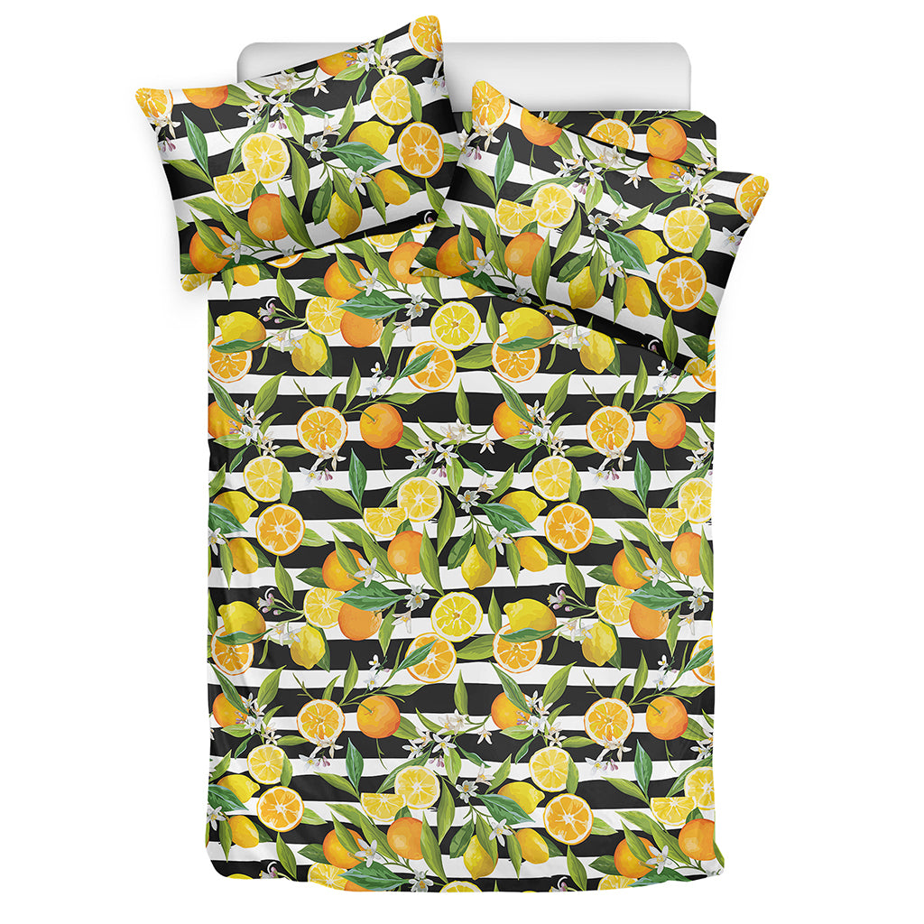 Orange And Lemon Striped Pattern Print Duvet Cover Bedding Set