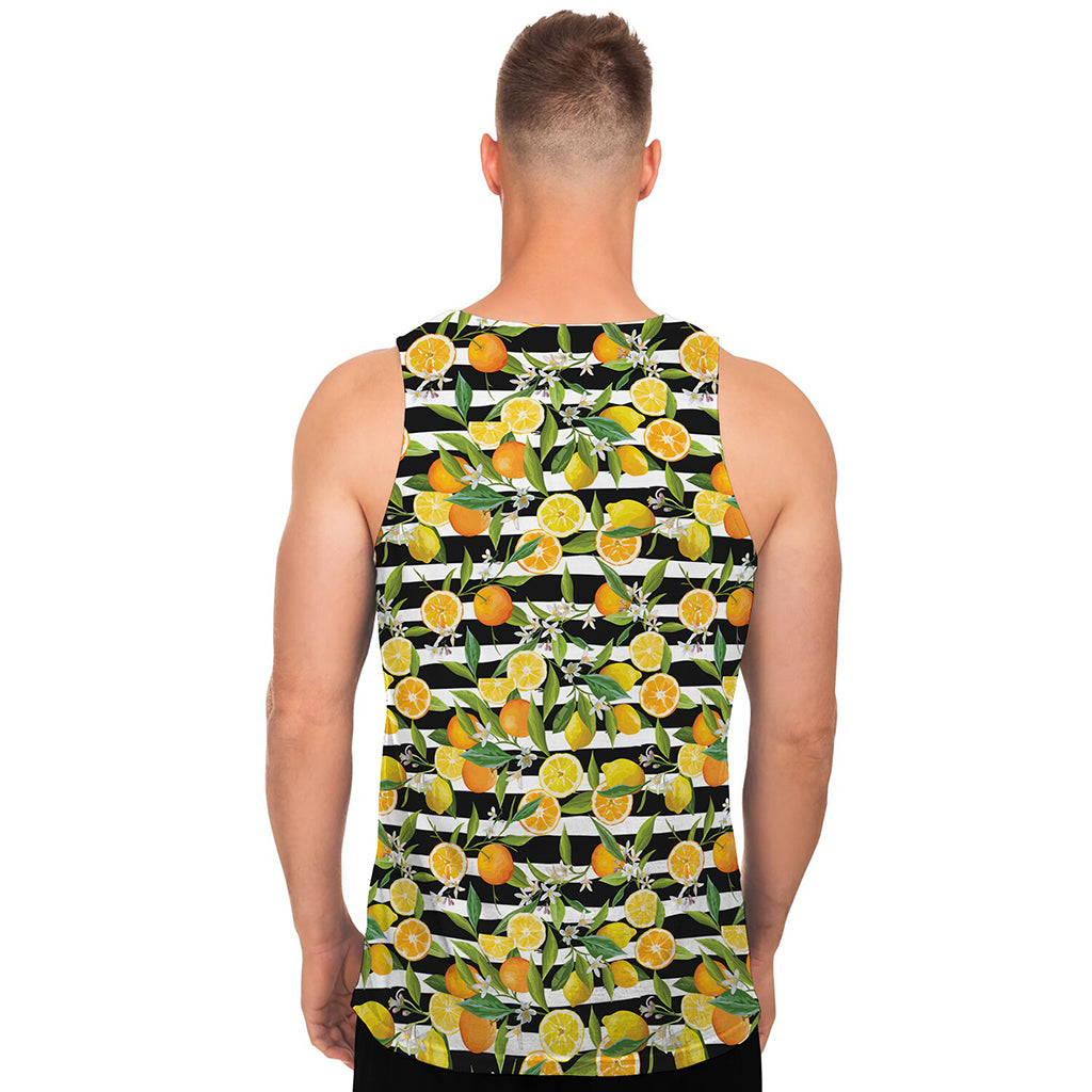 Orange And Lemon Striped Pattern Print Men's Tank Top