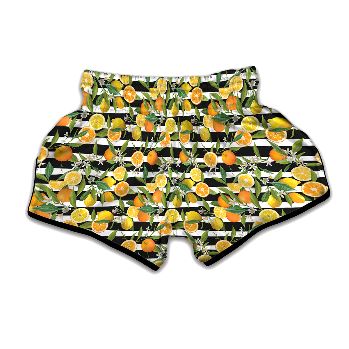Orange And Lemon Striped Pattern Print Muay Thai Boxing Shorts