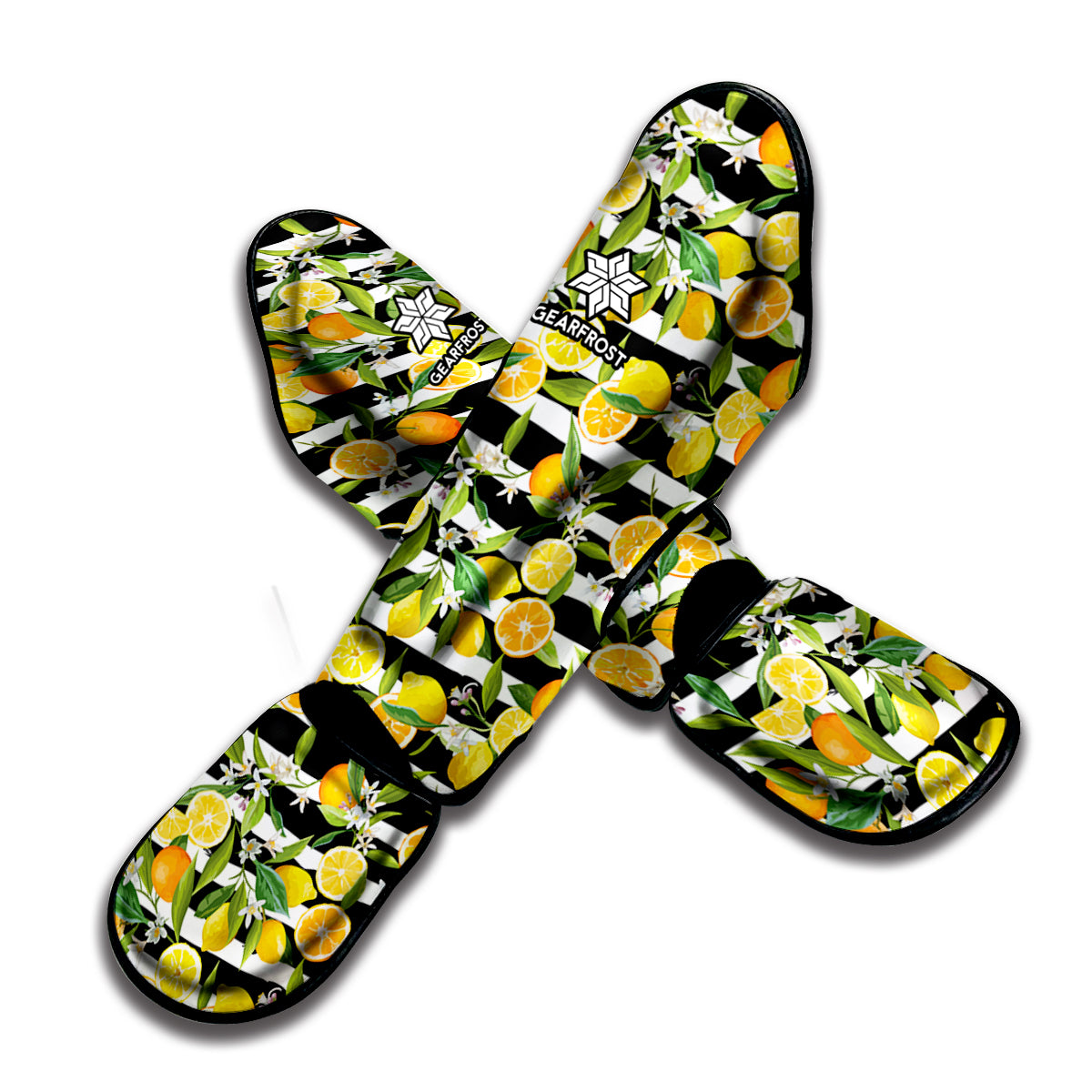 Orange And Lemon Striped Pattern Print Muay Thai Shin Guard