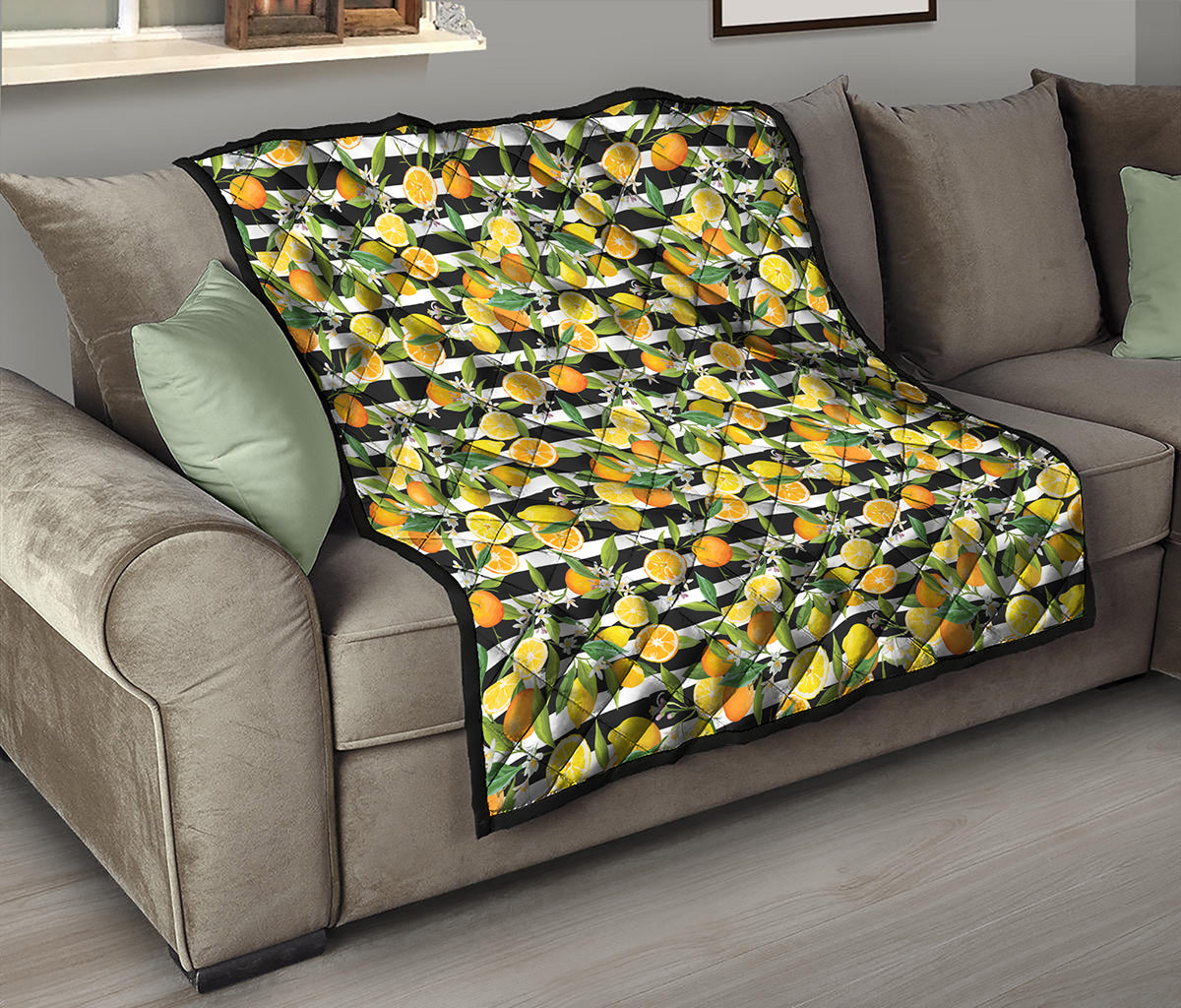 Orange And Lemon Striped Pattern Print Quilt