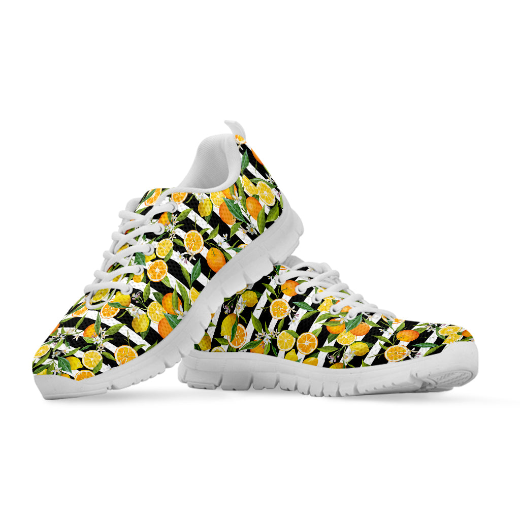 Orange And Lemon Striped Pattern Print White Sneakers