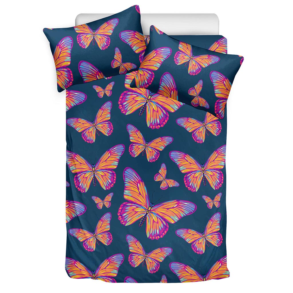 Orange And Purple Butterfly Print Duvet Cover Bedding Set