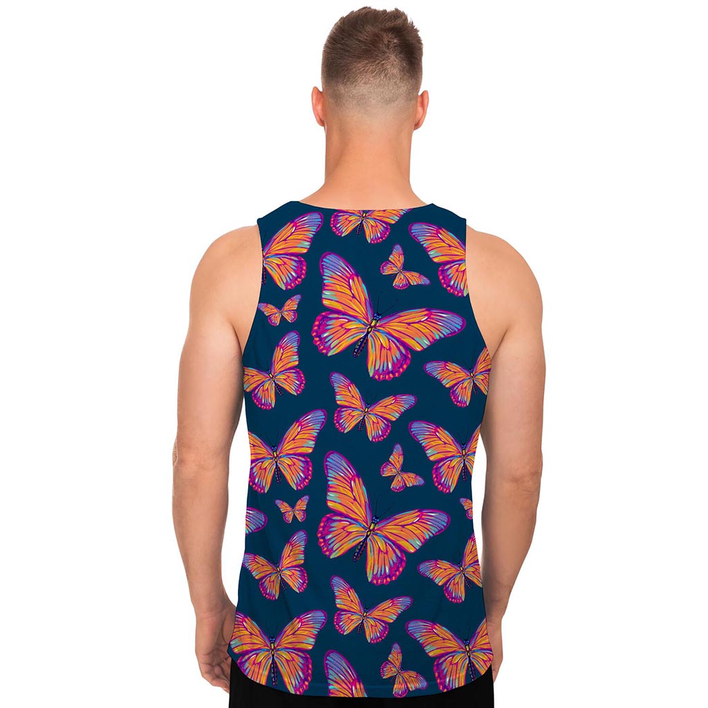 Orange And Purple Butterfly Print Men's Tank Top