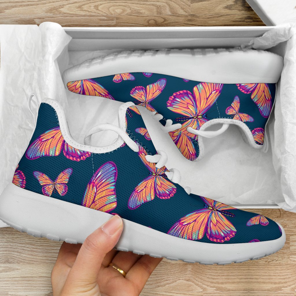 Orange And Purple Butterfly Print Mesh Knit Shoes GearFrost
