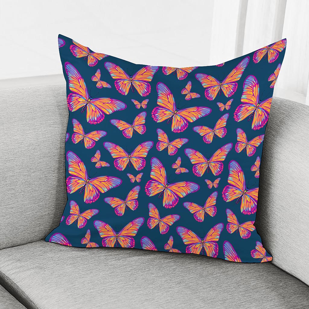 Orange And Purple Butterfly Print Pillow Cover