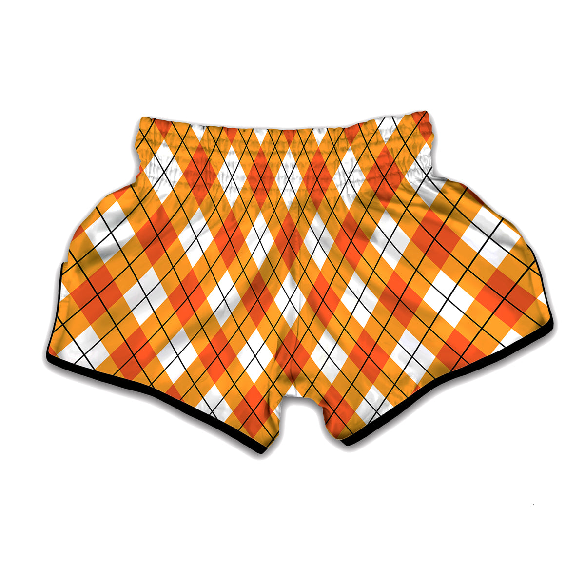 Orange And White Argyle Pattern Print Muay Thai Boxing Shorts