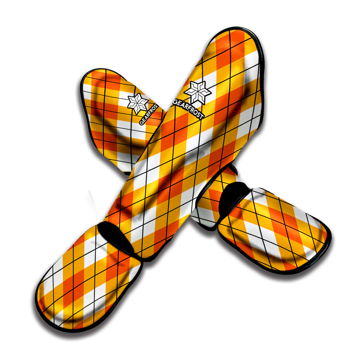 Orange And White Argyle Pattern Print Muay Thai Shin Guard