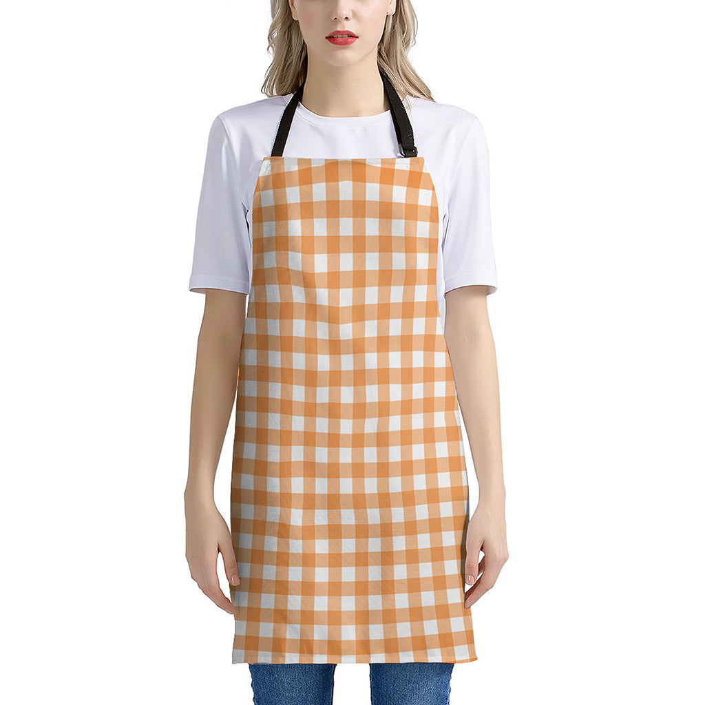 Orange And White Check Pattern Print Apron