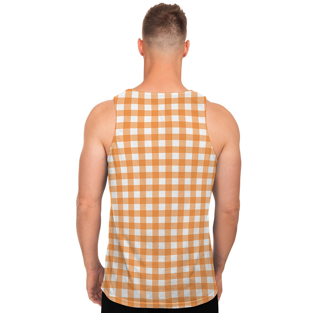 Orange And White Check Pattern Print Men's Tank Top