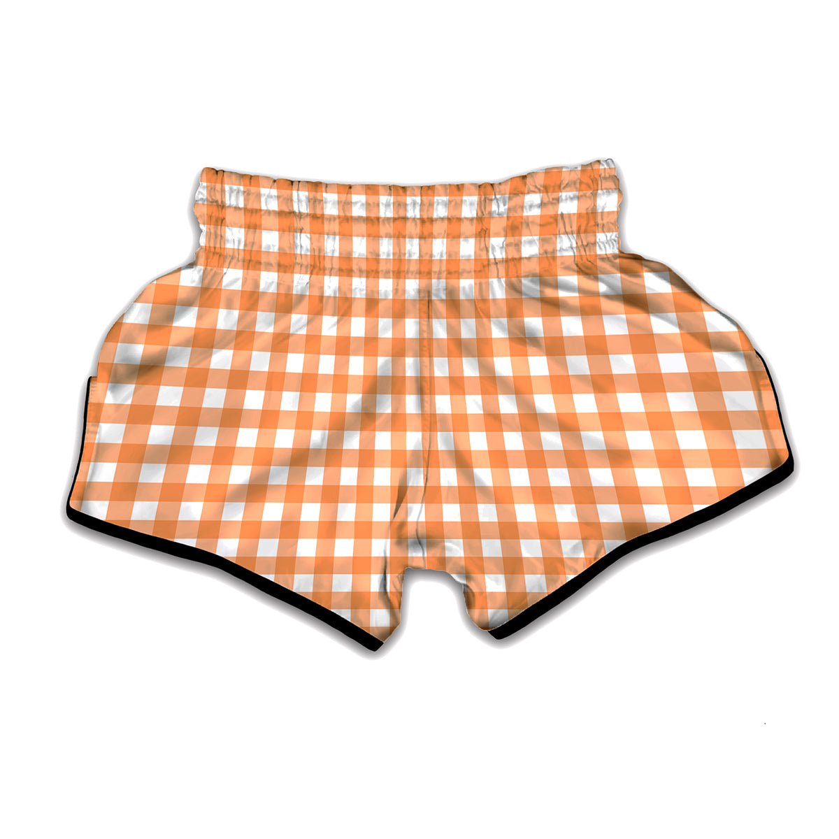 Orange And White Check Pattern Print Muay Thai Boxing Shorts