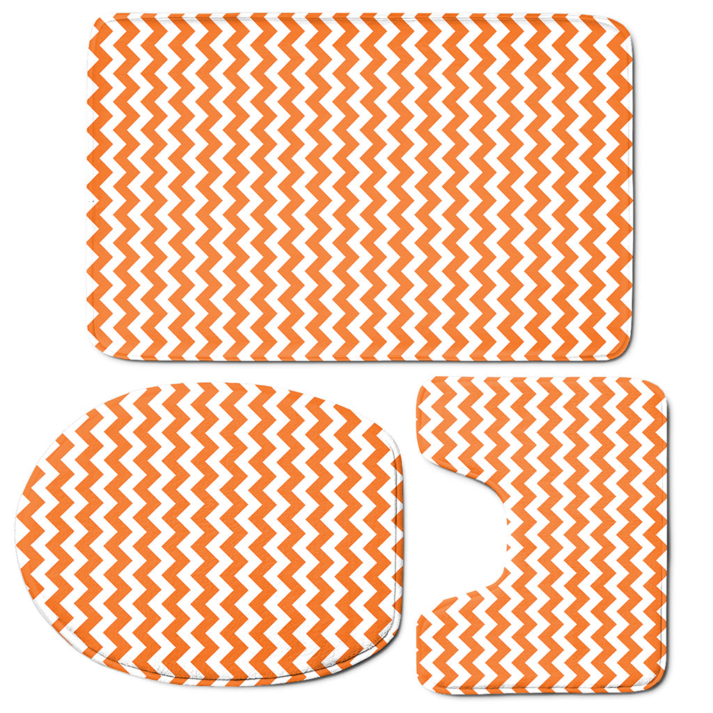 Orange And White Chevron Pattern Print 3 Piece Bath Mat Set