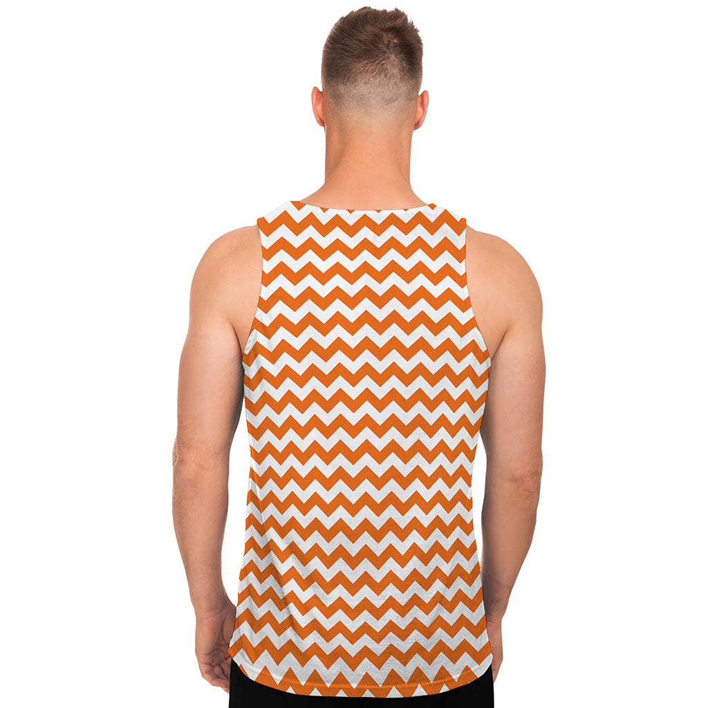 Orange And White Chevron Pattern Print Men's Tank Top
